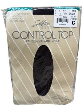 Vintage Dress Barn Lise J Silken Sheer Control Top Pantyhose Off Black Size C